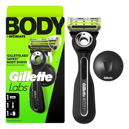 Picture of Gillette Labs Body + Intimate Razor For Men, Handle + 1 Blade Refill, Magnetic Shower Hanger