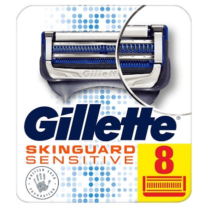 Picture of Gillette Skinguard Sensitive Razor Blades For Men, Refills With Precision Trimmer, 8 Count, Pack Of 1