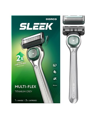 Picture of DORCO SLEEK 6 Blade Razor for Men with Multi-Flex Technology for a Smooth & Comfortable Shave | Cartridge Razor for Men, Razor Handle + 2 Cartridges
