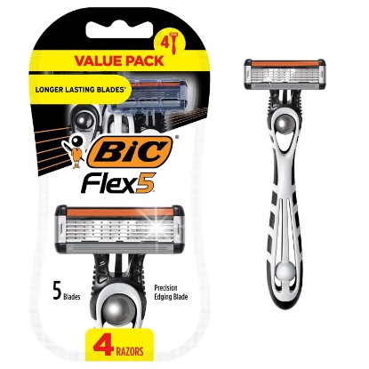 Picture of BIC Flex 5 Disposable Razor for Men, Sensitive Skin, 4 Count | Five Ultra-thin Blades for a Close, Comfortable Result, Up to 13 Shaves Per Razor, Aloe and Vitamin E Strip for Smooth Glide