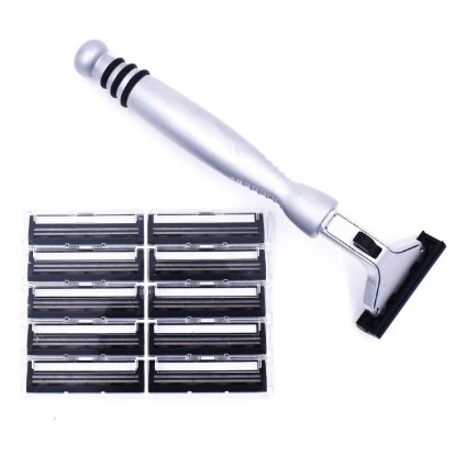 Picture of Taconic Heavyweight Atra-Compatible Pivot Razor with 10 Cartridges | All-Metal Chrome Razor Fits Atra-Style Twin Blade Cartridges And Includes 10 Pivoting Personna Blades