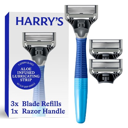 Picture of Harry's Original Shaving Kit for Men - Razor Handle, 3 Razor Blade Refills | German Engineered - Ocean Blue