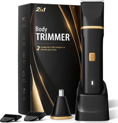 Picture of Risina Body Trimmer for Men, 2-in-1 Groin & Body Hair Trimmer, IPX7 Waterproof Electric Razor, Ball & Pubic Hair Trimmer for Private Areas, Ceramic Blade Body Shaver, Rechargeable Grooming Kit