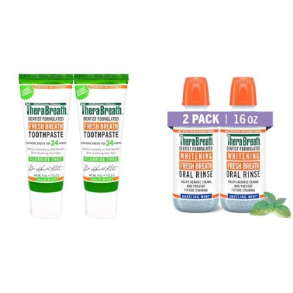 Picture of TheraBreath Dentist Formulated Toothpaste 4 Ounce (Pack of 2) and Whitening Mouthwash 16 Fl Oz (2-Pack) Bundle