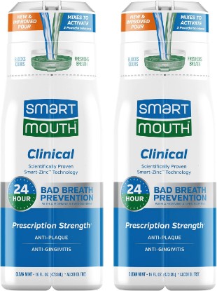 Picture of SmartMouth Clinical Zinc Activated Mouthwash, Clean Mint, 16 fl oz, 2-Pack | Anti-Plaque and Anti-Gingivitis for Gum Health, Fresh Breath, Sugar, Gluten, and Alcohol-Free, Clean Mint