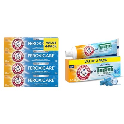 Picture of Arm & Hammer Peroxicare Toothpaste 4-Pack, ARM & HAMMER Toothpaste Plus TheraBreath Breath Fresheners 2-Pack