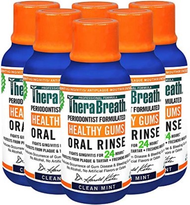 Picture of TheraBreath Healthy Gums Periodontist Formulated 24-Hour Oral Rinse, Clean Mint, 3 Ounce (Pack of 6)
