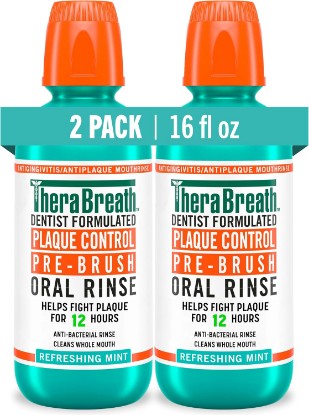 Picture of TheraBreath Plaque Control Oral Rinse, Refreshing Mint, 16 oz, 2-Pack | Pre-Brush Rinse, Antigingivitis, Antiplaque Rinse, Dentist Formulated, Alcohol-Free