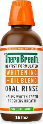 Picture of TheraBreath Whitening + Oil Blend Oral Rinse, Smooth Mint, 16 fl oz | Alcohol-Free, Peroxide-Free, Helps Whiten Teeth, Freshens Breath