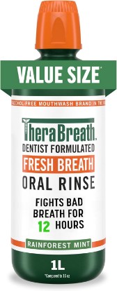 Picture of TheraBreath Fresh Breath Mouthwash, Rainforest Mint, 33.8 oz | Alcohol-Free, Fights Bad Breath