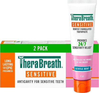 Picture of TheraBreath Sensitive Toothpaste, Gentle Mint, 4 Oz, 2-Pack | 24/7 Sensitivity Relief, SLS Free, No Sulfates, With Fluoride for Anticavity Protection