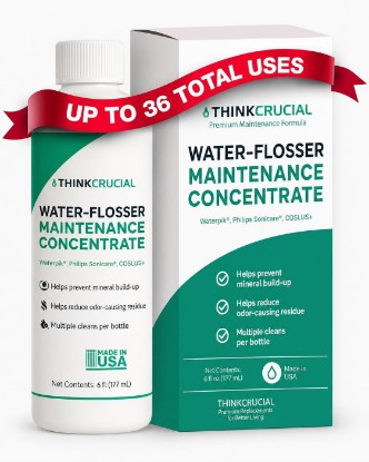 Picture of Up to 36 Cleans Think Crucial Water Flosser Cleaner & Descaler Rinse 6oz Super Concentrate - Compatible with All Waterpik Models (WP-660/662, WP-580, WP-560, WP-100) & Philips Sonicare 3000 & More