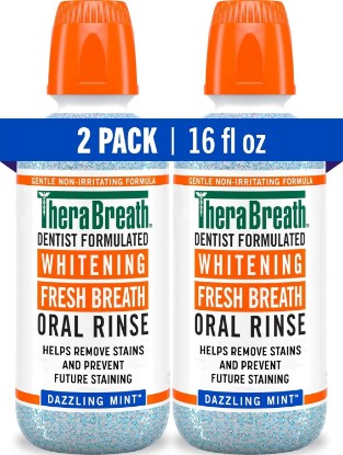 Picture of TheraBreath Whitening Mouthwash, Dazzling Mint, 16 oz, 2-Pack | Dentist Formulated, Alcohol Free, Daily Use, Certified Vegan