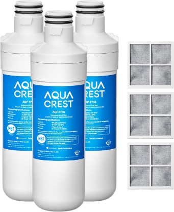 Picture of AQUA CREST LT1000PC Refrigerator Water Filter and Air Filter, 3 Combo | Replacement for LG® LT1000P®, LT1000PC, LT1000PCS, ADQ74793501, ADQ74793502, LFXS26973S, LMXS28626S, Kenmore® 469980, 9980
