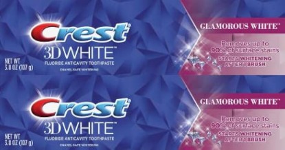 Picture of Crest 3D Glamorous White Toothpaste, Enamel Safe Whitening, 3.8oz (107g) - Pack of 2