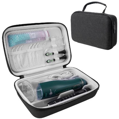 Picture of SMYV Water Flosser Travel Case, Portable Cordless Oral Irrigator Travel Organizer with Handle, Hard Eva Storage Bag for Flosser, Electric Toothbrush, Toothpaset and Irrigator Accessories (Black)