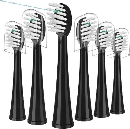 Picture of Replacement Brush Heads for WaterPik Sonic-Fusion 2.0 Flossing Toothbrush (SF-03/SF-04) and Sonic-Fusion Flossing Toothbrush (SF-01/SF-02),6 Count Black with Covers