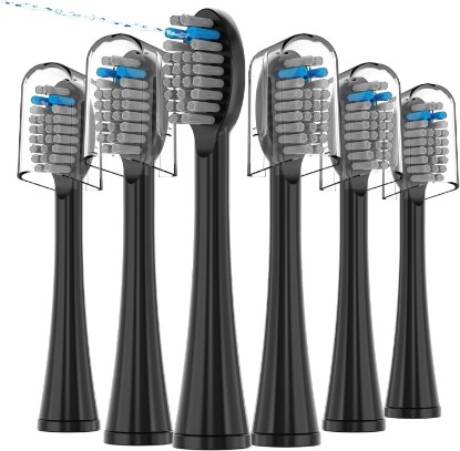 Picture of 6 Pack Replacement Flossing Toothbrush Heads for Waterpik Sonic Fusion - Compatible with SF-01/SF-02/SF-03/SF-04 - Black with Caps