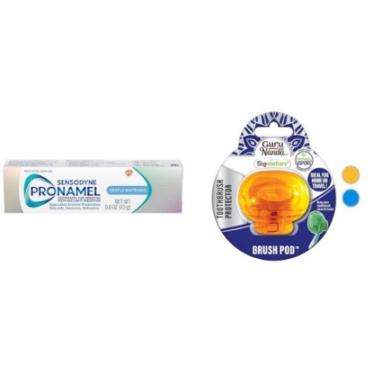 Picture of Sensodyne 0.8oz Toothpaste & GuruNanda Toothbrush Head Cover Travel Bundle
