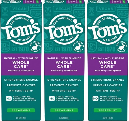 Picture of Tom's of Maine Whole Care Natural Toothpaste with Fluoride, Spearmint, 4 Ounce (Pack of 3), (Packaging May Vary)