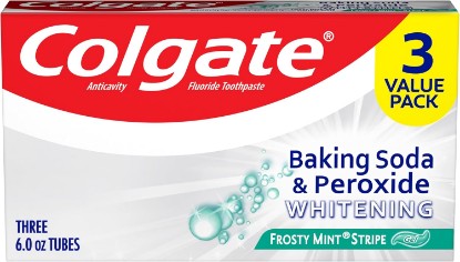 Picture of Colgate Baking Soda and Peroxide Whitening Toothpaste Gel, 3 Pack, 6 oz | Frosty Mint Stripe, Fluoride Formulated, Cavity Prevention, Removes Surface Stains, Removes Plaque