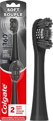 Picture of Colgate 360 Battery Powered Replacement Toothbrush Heads, Black, 2 Pack | Fits Any Colgate 360 Battery Powered Electric Toothbrush, Soft Bristles, Rubber Polisher, Removes Odor-Causing Bacteria