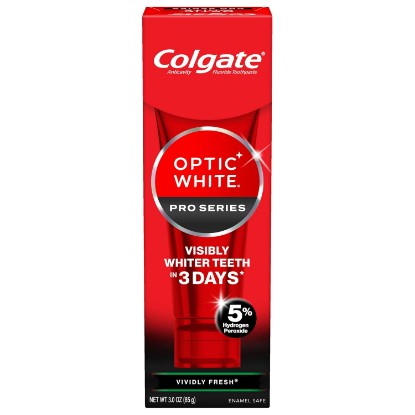 Picture of Colgate Optic White Pro Series Vividly Fresh Hydrogen Peroxide Toothpaste, Teeth Whitening Toothpaste, Effectively Removes Tea, Coffee, and Wine Stains, Enamel-Safe for Daily Use, 3.0 oz