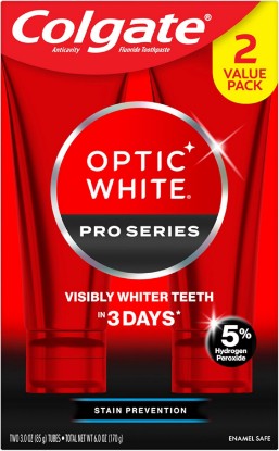 Picture of Colgate Optic White Pro Series Teeth Whitening Toothpaste, 2pk, 3oz | Stain Prevention, Visibly Whiter Teeth in 3 Days, 5% Hydrogen Peroxide, Enamel Safe, Cool Wintergreen Mint