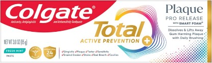 Picture of Colgate Total Plaque Pro Release Toothpaste for Gum Health, Mint, 3 oz | Dissolves and Lifts Gum Harming Plaque and Tartar Buildup, Clinically Proven Formula, 24 Hour Antibacterial Protection