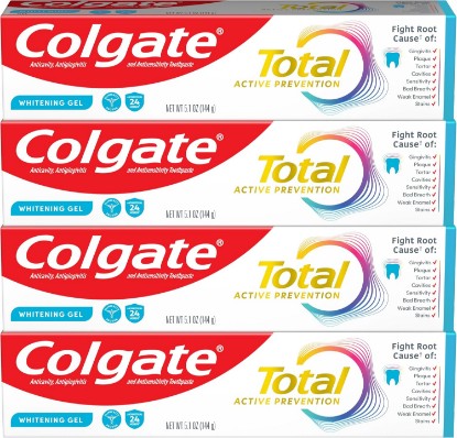 Picture of Colgate Total Whitening Toothpaste Gel with Fluoride, Bulk 4 Pack, 5.1 oz | Mint Flavor, Antibacterial, Antigingivitis, Antisensitivity, Stain Removal, Strengthens Enamel, Freshens Breath