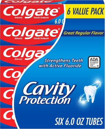Picture of Colgate Cavity Protection Fluoride Toothpaste, Mint, 6 Pack, 6 oz | Bulk Anticavity Adult Toothpaste, Fights Cavities, Enamel Strengthening, ADA Accepted, Great Regular Mint Flavor