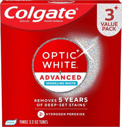 Picture of Colgate Optic White Advanced Hydrogen Peroxide Toothpaste, 3 Pack, 3.2 oz | Sparkling White, Teeth Whitening Toothpaste, Removes 5 Years of Deep-Set Coffee, Tea, and Wine Stains, Enamel Safe Formula