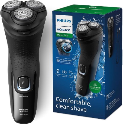 Picture of Philips Norelco 2400 Series Electric Shaver, Deep Black | 27 Self Sharpening ComfortCut Blades, 4D Flex Heads, Wet or Dry Use, 2-Year Blade Life, Pop-up Trimmer, X3001/90 GreenCircle Certified: Certified Environmental Facts Label