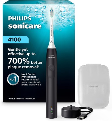 Picture of Philips Sonicare 4100 Rechargeable Electric Toothbrush, 1 Brush Head, Black | 700% More Plaque Removal¹, Pressure Sensor, 2 Brush Settings, 14-Day Battery, Includes Brush Head Case, BD5003AZ