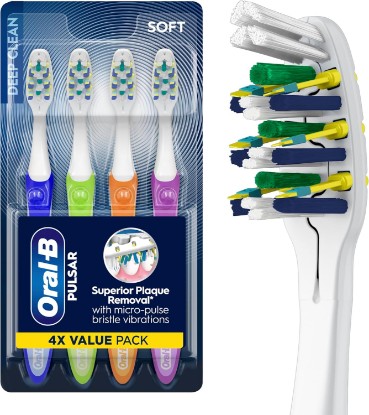 Picture of Oral-B Toothbrush, Vibrating Plaque Remover Pulsar, Vibrating Battery Toothbrush, Soft, 4 Count