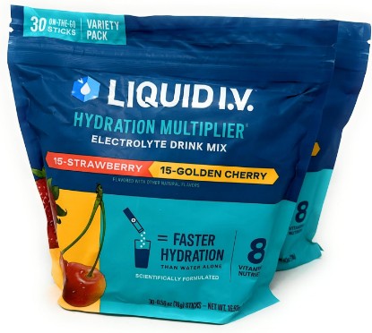 Picture of Liquid I.V. Hydration Multiplier, 30 Individual Serving Stick Packs in Resealable Pouch Flavor : Golden Cherry & Strawberry (2), 2.7 pounds
