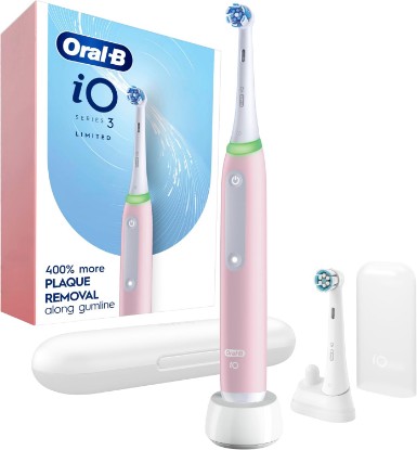 Picture of Oral-B Rechargeable Electric Toothbrush, iO3 Limited Deep Clean, 3 Cleaning Modes, Visual Pressure Sensor to Protect Gums, 2 Brush Heads, Travel Case, Azalea Pink