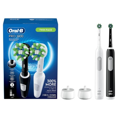 Picture of Oral-B Pro 1000 CrossAction Electric Toothbrush, Black and White, 2 Count