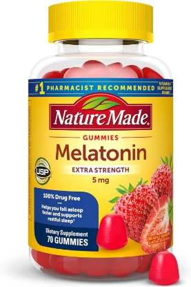 Picture of Nature Made Melatonin 5mg Adult Melatonin Gummies, 70 Gummies | 100% Drug Free Sleep Aid for Adults, Extra Strength Nature Made Melatonin, Strawberry Flavor, 70 Day Supply