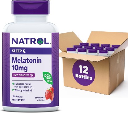 Picture of Natrol Fast Dissolve Melatonin 10 mg, Melatonin Supplements for Restful Sleep, Sleep Support for Adults, 100 Strawberry-Flavored Melatonin Tablets, Up to a 100 Day Supply