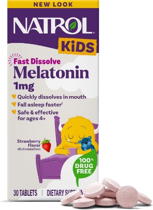 Picture of Natrol Kids Fast Dissolve Melatonin 1 mg, Sleep Aid, Strawberry, 30 Tablets | Dietary Supplement for Restful Sleep, Sleep Tablets for Kids, For Occasional Sleeplessness, Strawberry-Flavored