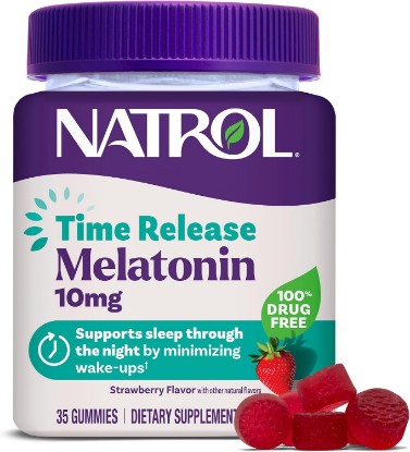Picture of Natrol Time Release 10mg Melatonin Gummies, Sleep Aid, Strawberry, 35 Count | Dietary Supplement to Minimize Wake Ups, 100% Drug-Free, Non-Habit Forming, For Occasional Sleeplessness, 35 Day Supply