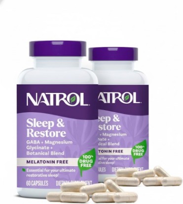 Picture of Natrol Sleep & Restore Capsules with Magnesium Glycinate 100mg, GABA, Essential for Your Ultimate Restorative Sleep, Melatonin-Free, 30 Day Supply, 60 Capsules (Pack of 2)