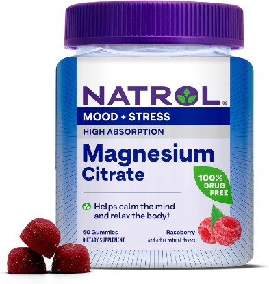 Picture of Natrol Magnesium Citrate, High Absorption Magnesium Supplement for Mood and Stress, Helps Calm The Mind and Relax The Body, 60 Raspberry-Flavored Gummies, Up to a 30 Day Supply