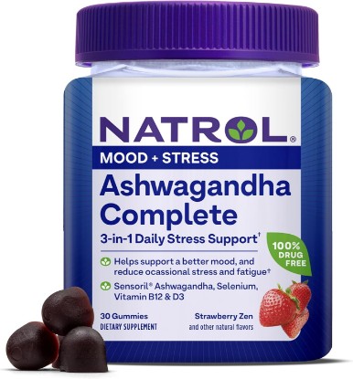 Picture of Natrol Ashwagandha Complete Gummy, 3-in-1 Daily Stress Support, Supports Better Mood, Reduces Occasional Stress and Fatigue, 30 Gummies, Up to a 15 Day Supply