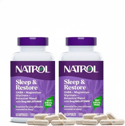 Picture of Natrol Sleep & Restore Capsules - Calm Magnesium Glycinate, Magnesium Sleep Aid with GABA, Melatonin 5mg, Botanical Blend, 30 Day Supply, 60 Count (Pack of 2)