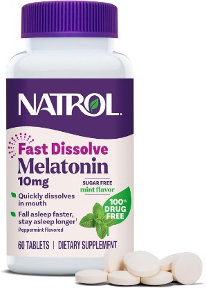 Picture of Natrol Melatonin 10 mg Fast Dissolve Tablets, Sugar-Free Peppermint, 60 Ct | Sleep Support for Adults, for Occasional Sleeplessness, No Water Needed, 100% Drug-Free, Non-Habit Forming