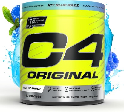 Picture of C4 Original Pre Workout with 200mg Caffeine, ICY Blue Razz, 30 Servings | Zero sugar, creatine nitrate, L-arginine & beta-alanine for energy and pumps.