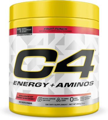 Picture of C4 Energy + Aminos Powder for Muscle Recovery, Fruit Punch, 30 Servings | 100mg natural caffeine, 5g BCAAs & EAAs plus electrolytes for energy, recovery and hydration.