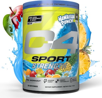 Picture of Cellucor C4 Sport Strength Pre Workout Powder - NSF Certified for Sport - Beta-Alanine, Creatine, 200mg Caffeine - Sugar Free Energy Supplement for Men & Women - Hawaiian Punch Berry Blue, 20 Servings